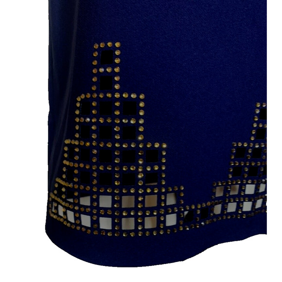Sensiline Navy Dress Womens 4 Cut-Out Gold Embellishments Cocktail Sheath Dress - Picture 7 of 14